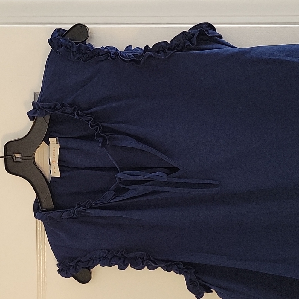 Tory Burch Navy Ruffle Blouse - Picture 3 of 9